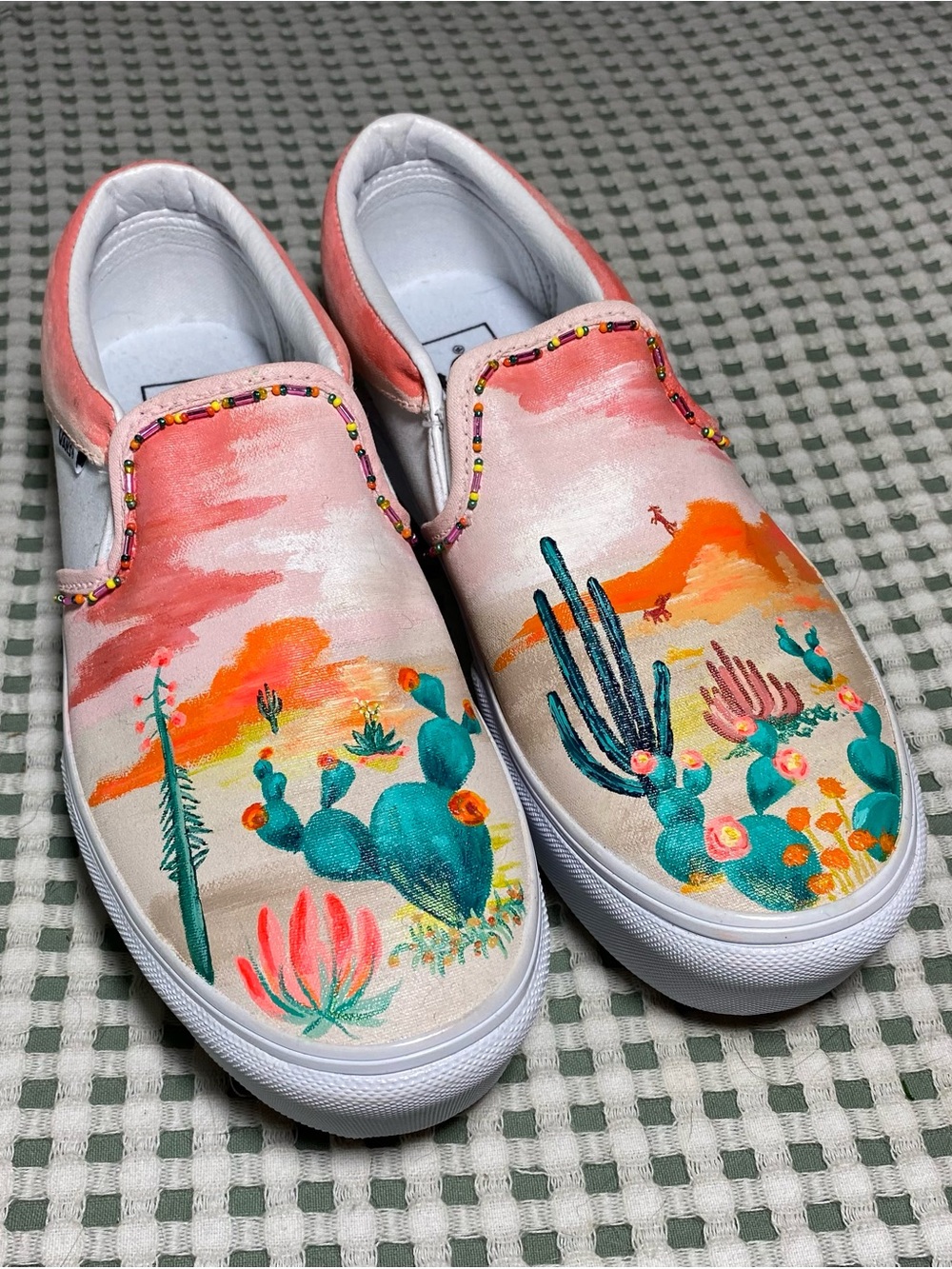 Vans Hand-Painted Desert Cactus Slip-On Platform Sneakers